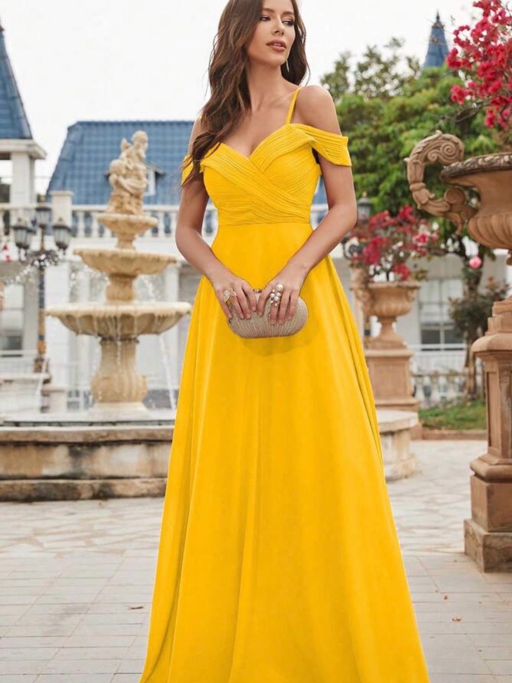 Elegant Yellow Off-Shoulder Evening Dress